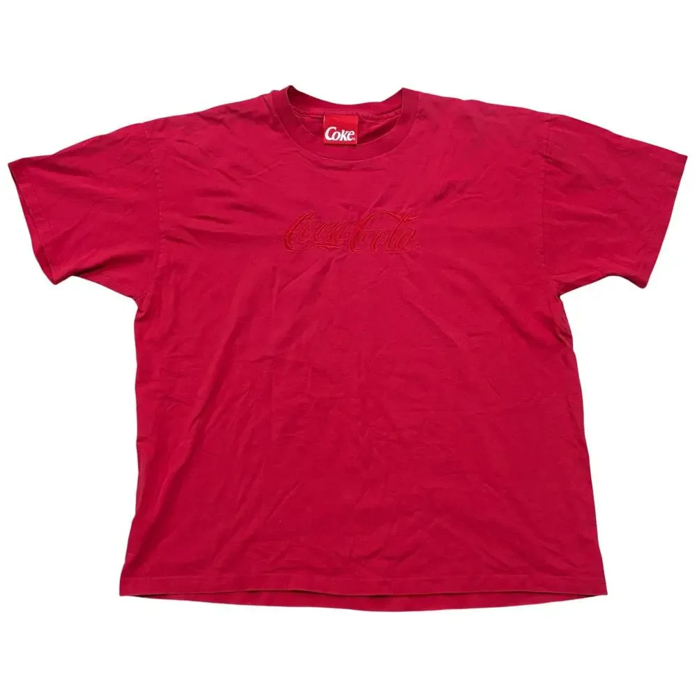 Coca Cola Embroidered Single Stitch Men's Red T-Shirt XL Vintage 90's‎ USA Coke